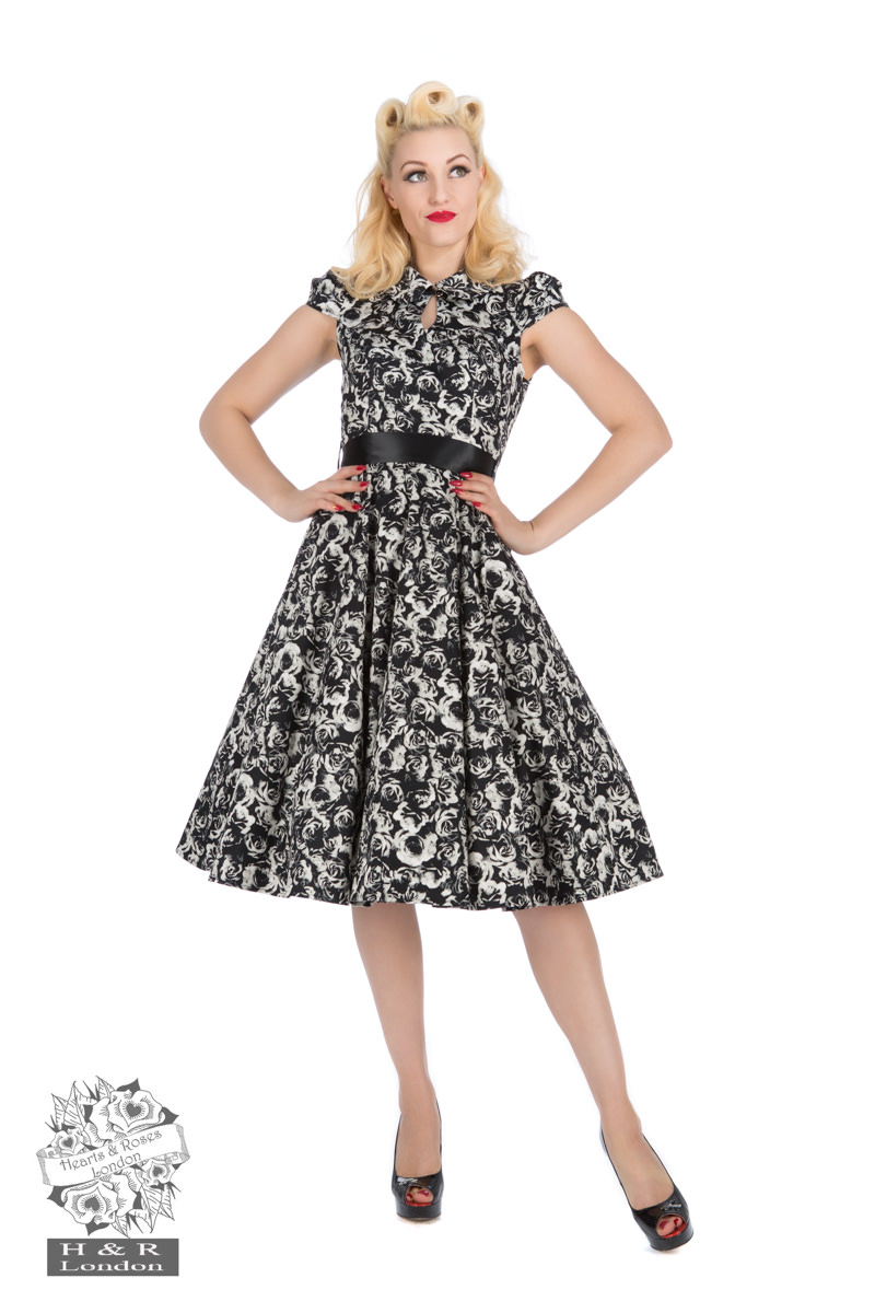 Black Cream Rose Tea Dress